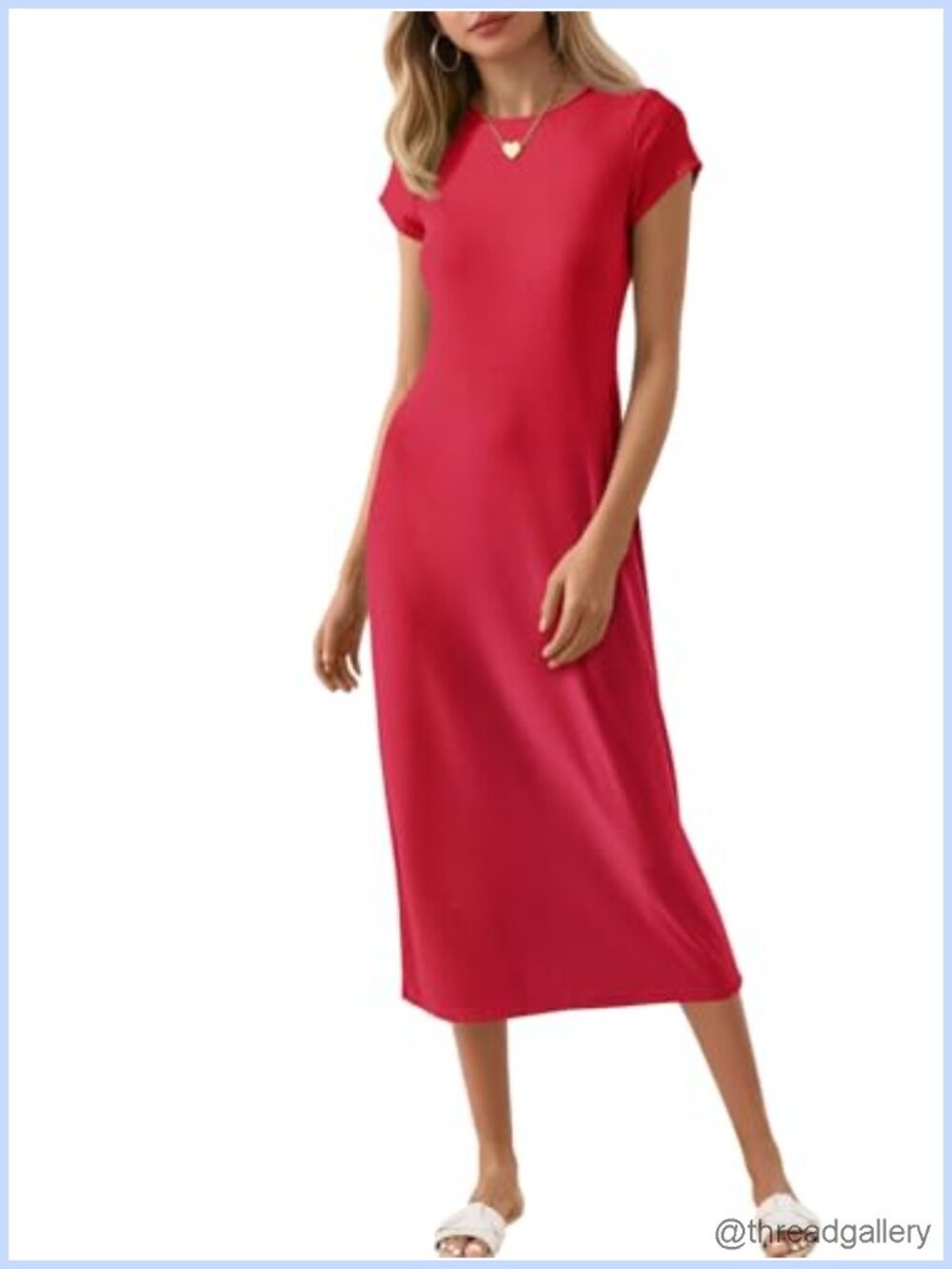 Women's Short Sleeve T-Shirt Dress Ribbed Knit Midi Casual Summer